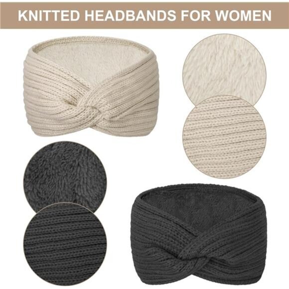 Warm Winter Headbands for Women Cable Crochet Turban Ear Warmer - Picture 3 of 7